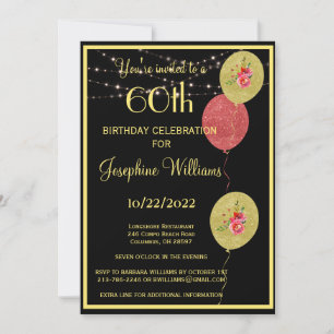 Elegant 60 Sixty Birthday Black Gold    Invitation