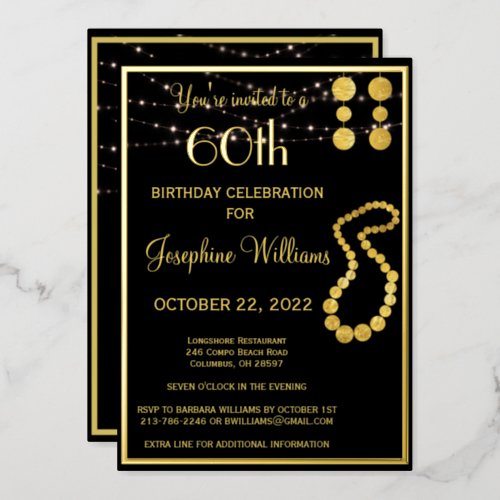 Elegant 60 Sixty Birthday Black REAL Gold   Foil Invitation