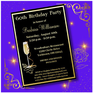 Elegant 60 Sixty Birthday REAL Gold Foil Invitation