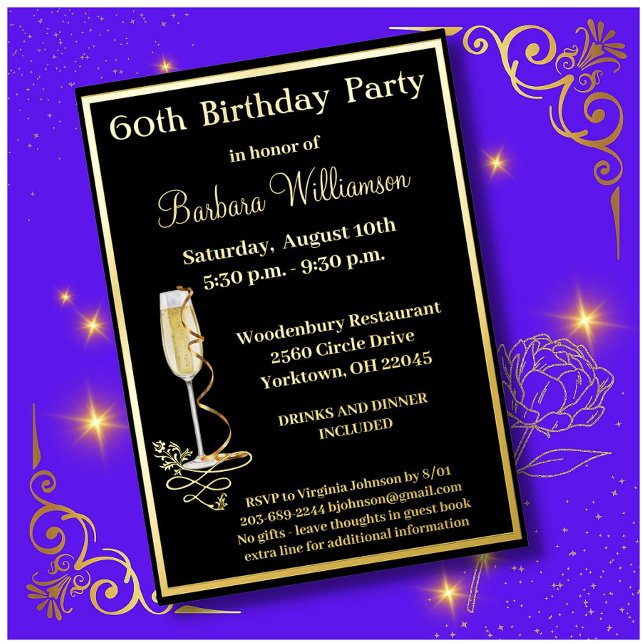 Elegant 60 Sixty Birthday REAL Gold     Foil Invitation (Creator Uploaded)