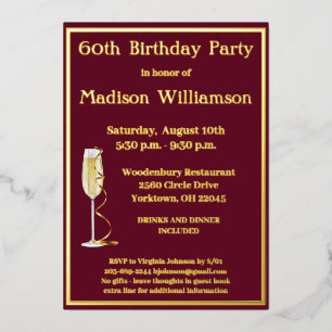 Elegant 60 Sixty Birthday Red REAL Gold Foil Invitation