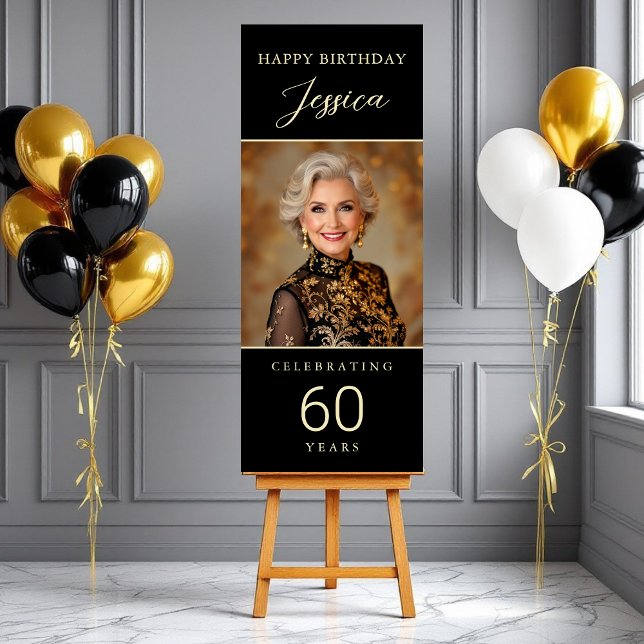 Elegant 60 Years Black & Gold Photo  Foam Board (Creator Uploaded)