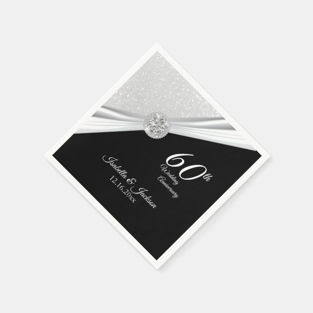 Elegant 60th / 75th Diamond Glitter Anniversary Na Napkins (Corner)