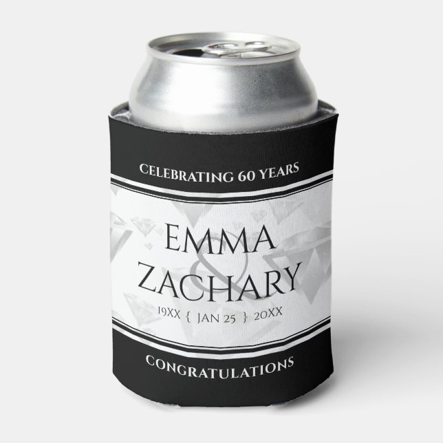 Elegant 60th 75th Diamond Wedding Anniversary Can Cooler (Can Front)