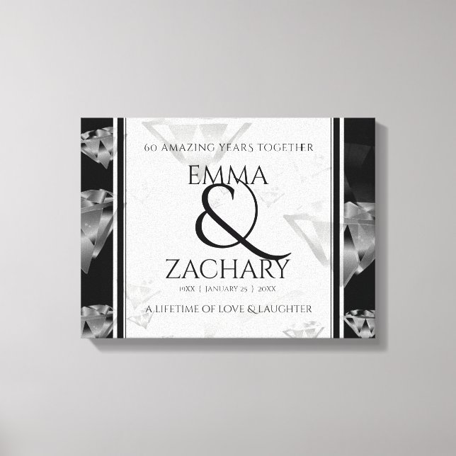 Elegant 60th 75th Diamond Wedding Anniversary Canvas Print (Front)