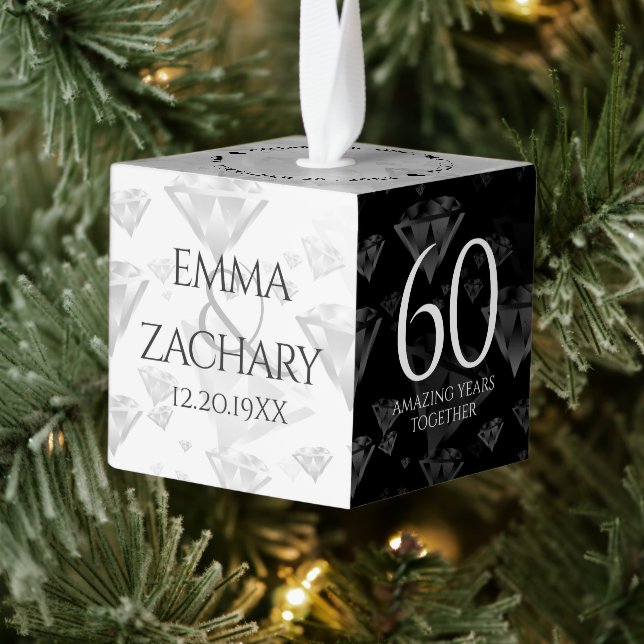Elegant 60th 75th Diamond Wedding Anniversary Cube Ornament (Tree)