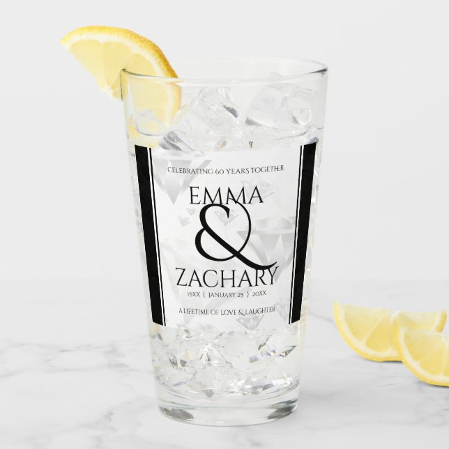 Elegant 60th 75th Diamond Wedding Anniversary Glass (Front Ice)