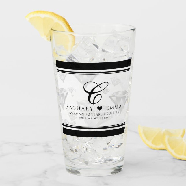 Elegant 60th 75th Diamond Wedding Anniversary Glass (Front Ice)