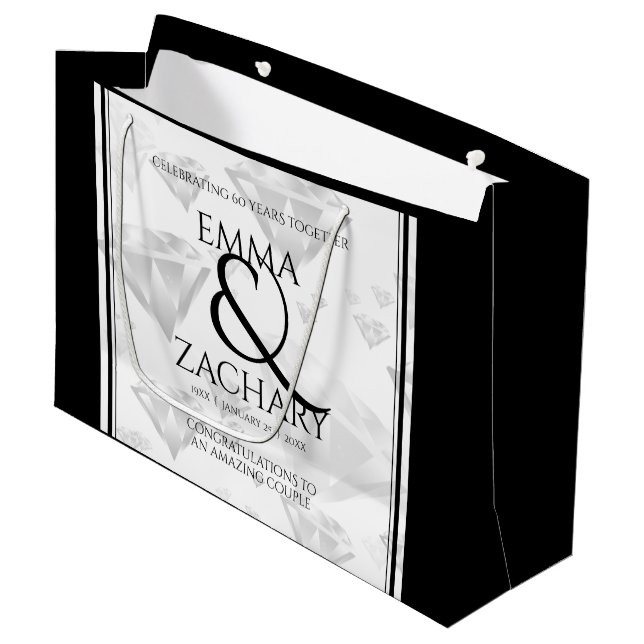 Elegant 60th 75th Diamond Wedding Anniversary Large Gift Bag (Front Angled)