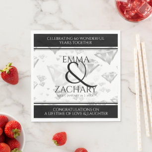 Elegant 60th 75th Diamond Wedding Anniversary Napkins