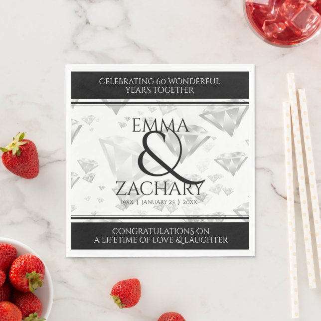 Elegant 60th 75th Diamond Wedding Anniversary Napkins (Insitu)
