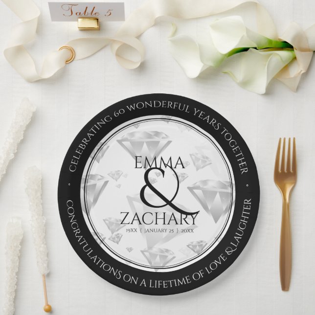 Elegant 60th 75th Diamond Wedding Anniversary Paper Plates (Wedding)