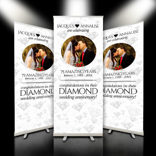 Elegant 60th 75th Diamond Wedding Anniversary Retractable Banner