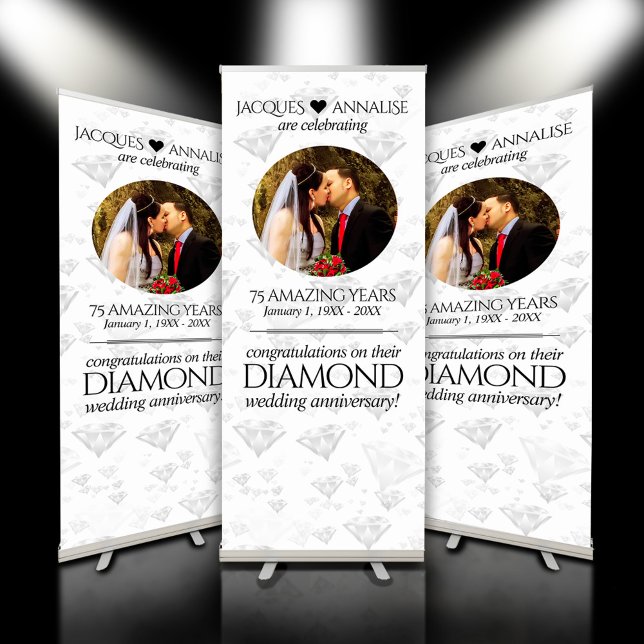 Elegant 60th 75th Diamond Wedding Anniversary Retractable Banner (60th 75th Diamond Wedding Anniversary Retractable Banner Cover Photo.)
