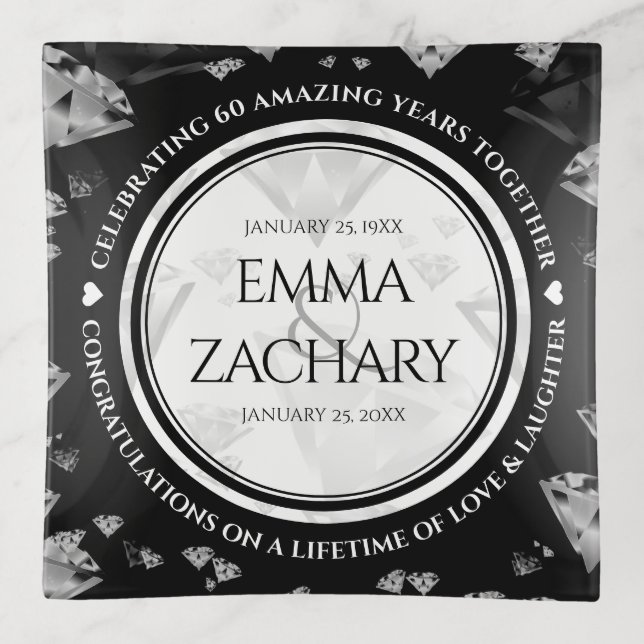 Elegant 60th 75th Diamond Wedding Anniversary Trinket Tray (Front)