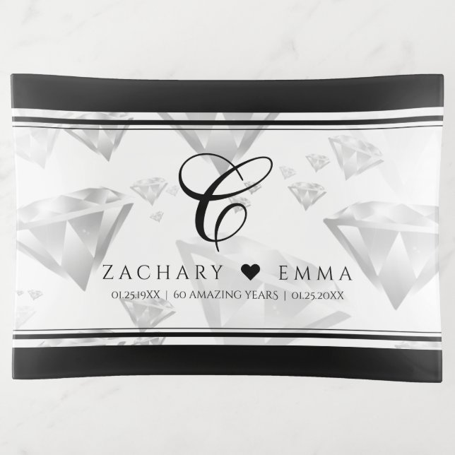 Elegant 60th 75th Diamond Wedding Anniversary Trinket Tray (Front)