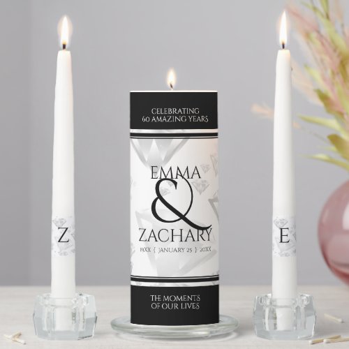 Elegant 60th 75th Diamond Wedding Anniversary Unity Candle Set