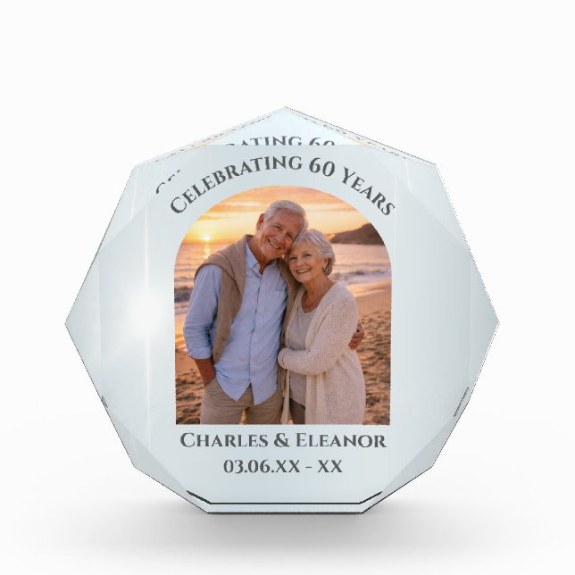 Elegant 60th Anniversary Arch Photo Keepsake Gift Block (Front)
