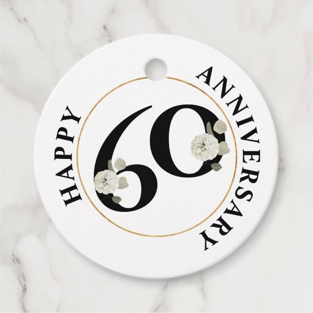 Elegant 60th Anniversary Favor Tags (Front)