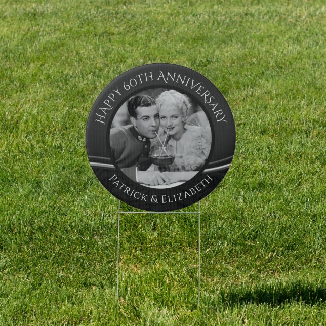 Elegant 60th Anniversary Photo Silver Black Sign (Insitu)