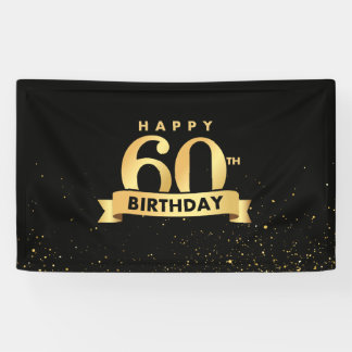 Elegant 60th Birthday Banner Backdrop Black & Gold