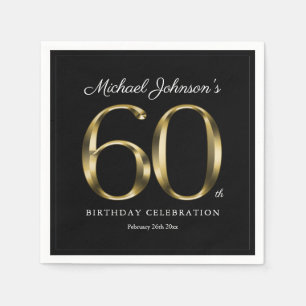 Elegant 60th Birthday Black Gold Classy Custom Napkins