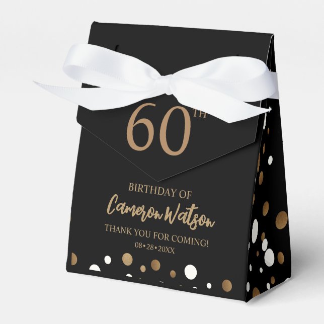 Elegant 60th birthday Black gold Confetti Custom Favor Boxes (Front Side)