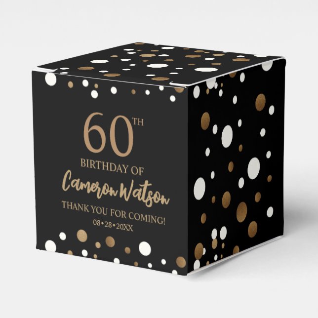 Elegant 60th birthday Black gold Confetti Custom Favor Boxes (Front Side)