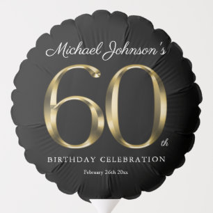 Elegant 60th Birthday Black Gold Typography Custom Balloon