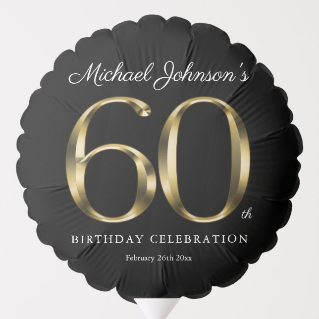 Elegant 60th Birthday Black Gold Typography Custom Balloon (Back)