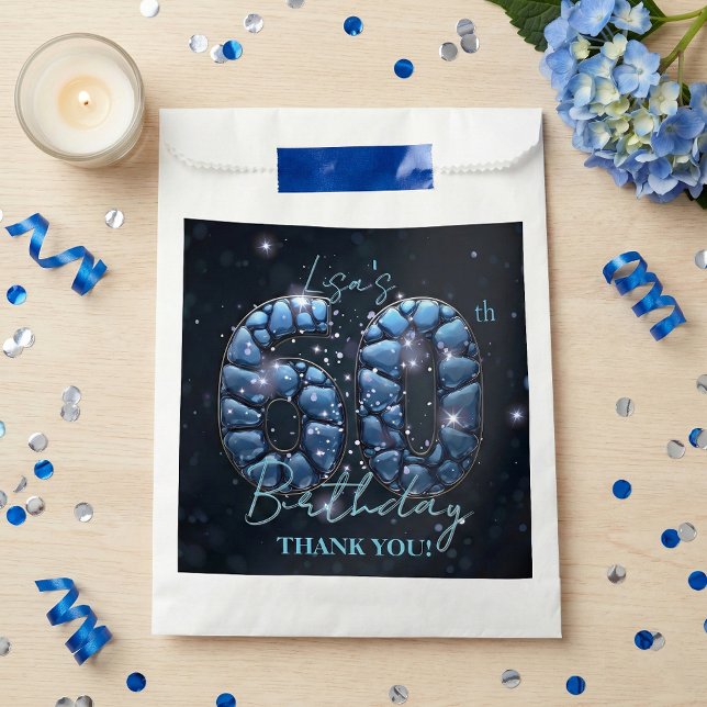 Elegant 60th Birthday Blue Gemstone Glamorous Favor Bag (Creator Uploaded)