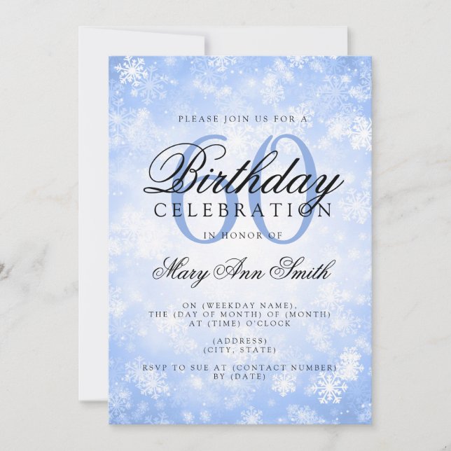 Elegant 60th Birthday Blue Winter Wonderland Invitation (Front)