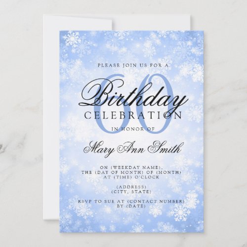 Elegant 60th Birthday Blue Winter Wonderland Invitation