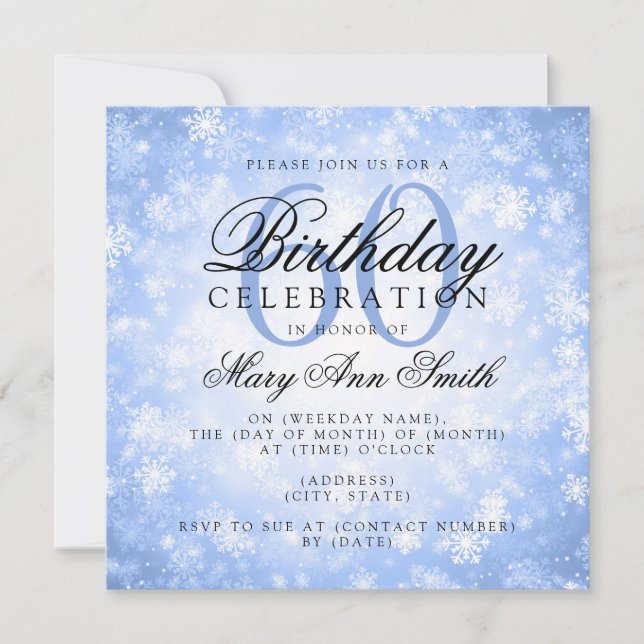 Elegant 60th Birthday Blue Winter Wonderland Invitation (Front)