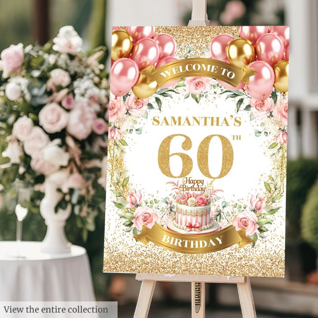 Elegant 60th Birthday Boho Flowers Welcome Sign (Elegant 60th Birthday Boho Flowers Welcome Sign)
