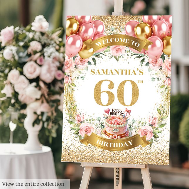 Elegant 60th Birthday Boho Gold Glitter Welcome Foam Board (Elegant 60th Birthday Boho Gold Glitter Welcome)