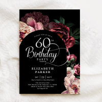 Elegant 60th Birthday Burgundy Pink Peonies