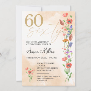 Elegant 60th Birthday – Elegant Watercolor Flowers Invitation