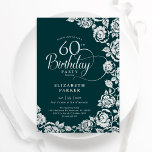 Elegant 60th Birthday Emerald Green Silver Roses Invitation<br><div class="desc">Emerald green silver floral 60th birthday party invitation. Elegant design featuring roses,  faux silver foil and typography script font. Trendy invite card perfect for a stylish female bday celebration. Can be customized to any age. Personalize with your own details. Printed Zazzle invitations or instant download digital printable template.</div>