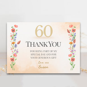 Elegant 60th Birthday - Floral Wildflower Design Thank You Card