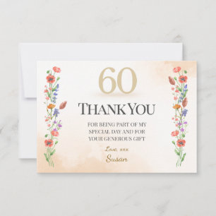 Elegant 60th Birthday - Floral Wildflower Design Thank You Card