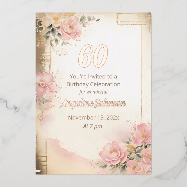 Elegant 60th Birthday Foil Invitation (Front)