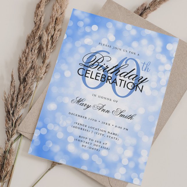 Elegant 60th Birthday Glam Navy Blue Shimmer Light Invitation (Elegant 60th Birthday Glam Navy Blue Shimmer Light Invitation)
