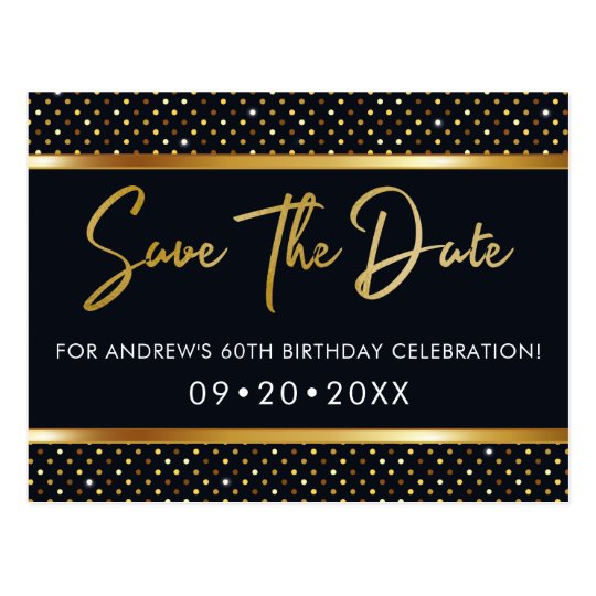 Elegant 60th Birthday Gold And Black Save The Date Postcard