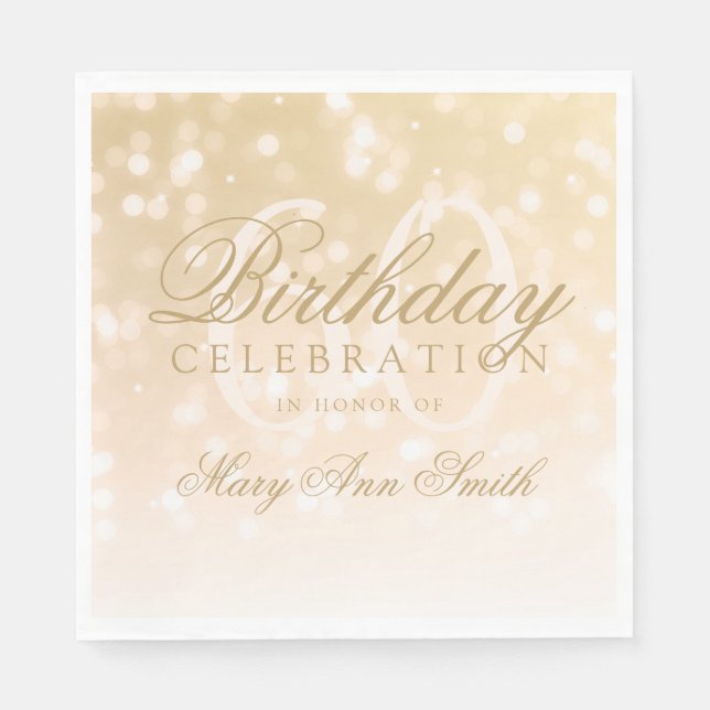 Elegant 60th Birthday Gold Bokeh Sparkle Lights Paper Napkins (Front)