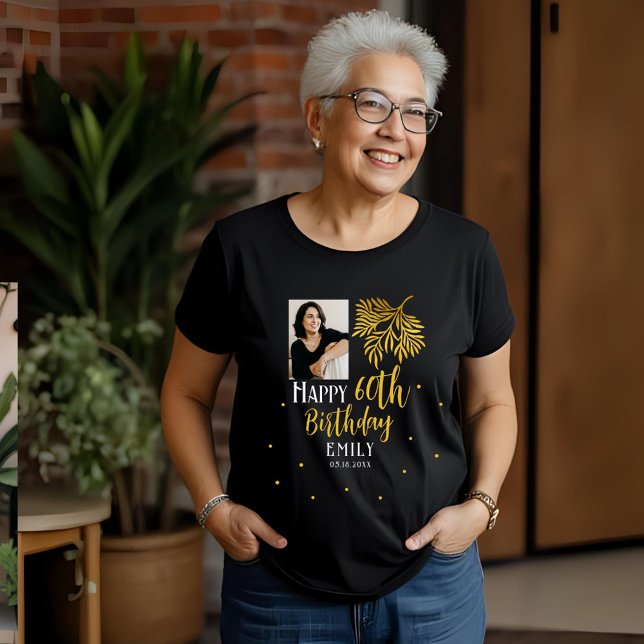 Elegant 60th Birthday Gold Foliage Photo Party Tri-Blend Shirt (Creator Uploaded)