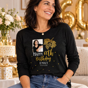 Elegant 60th Birthday Gold Foliage Photo Party Tri-Blend Shirt