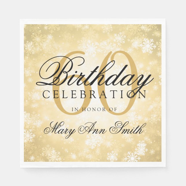 Elegant 60th Birthday Gold Winter Wonderland Napkins (Front)