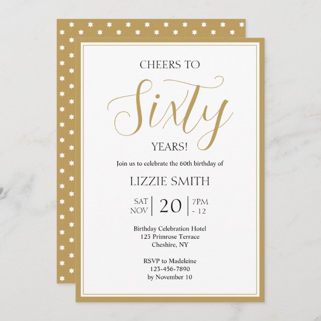 Elegant 60th Birthday Invitation Black and Gold (Front/Back)