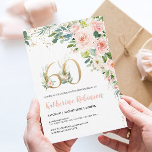 Elegant 60th Birthday Invitation for Her Floral